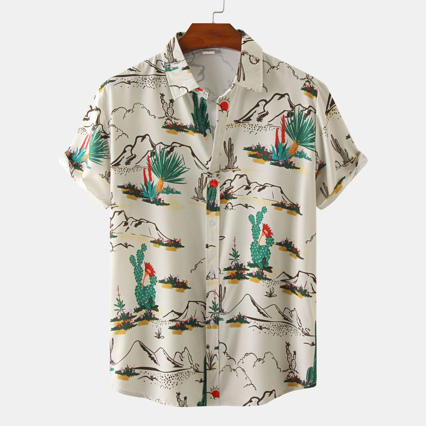 Men's Short Sleeve Shirt with Creative Desert Motif and Classic Cut Ivyshape