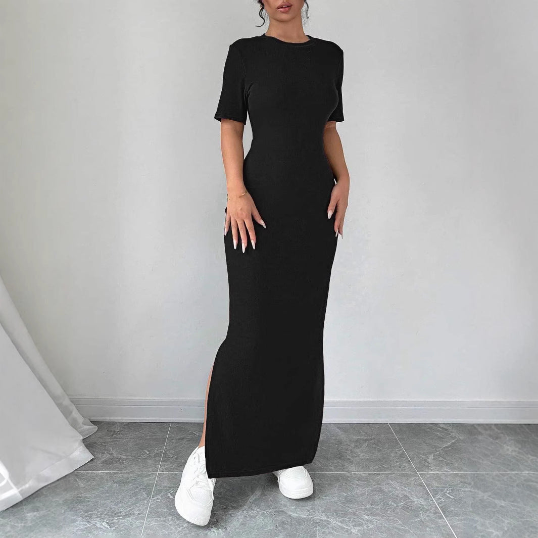 Women's maxi dress made of soft cotton blend with side slit Ivyshape