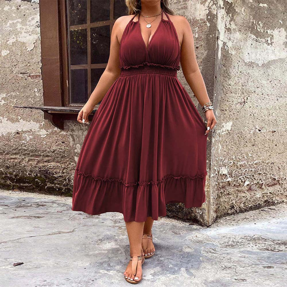 Women’s Midi Dress with Flared Hem and Adjustable Spaghetti Straps Ivyshape