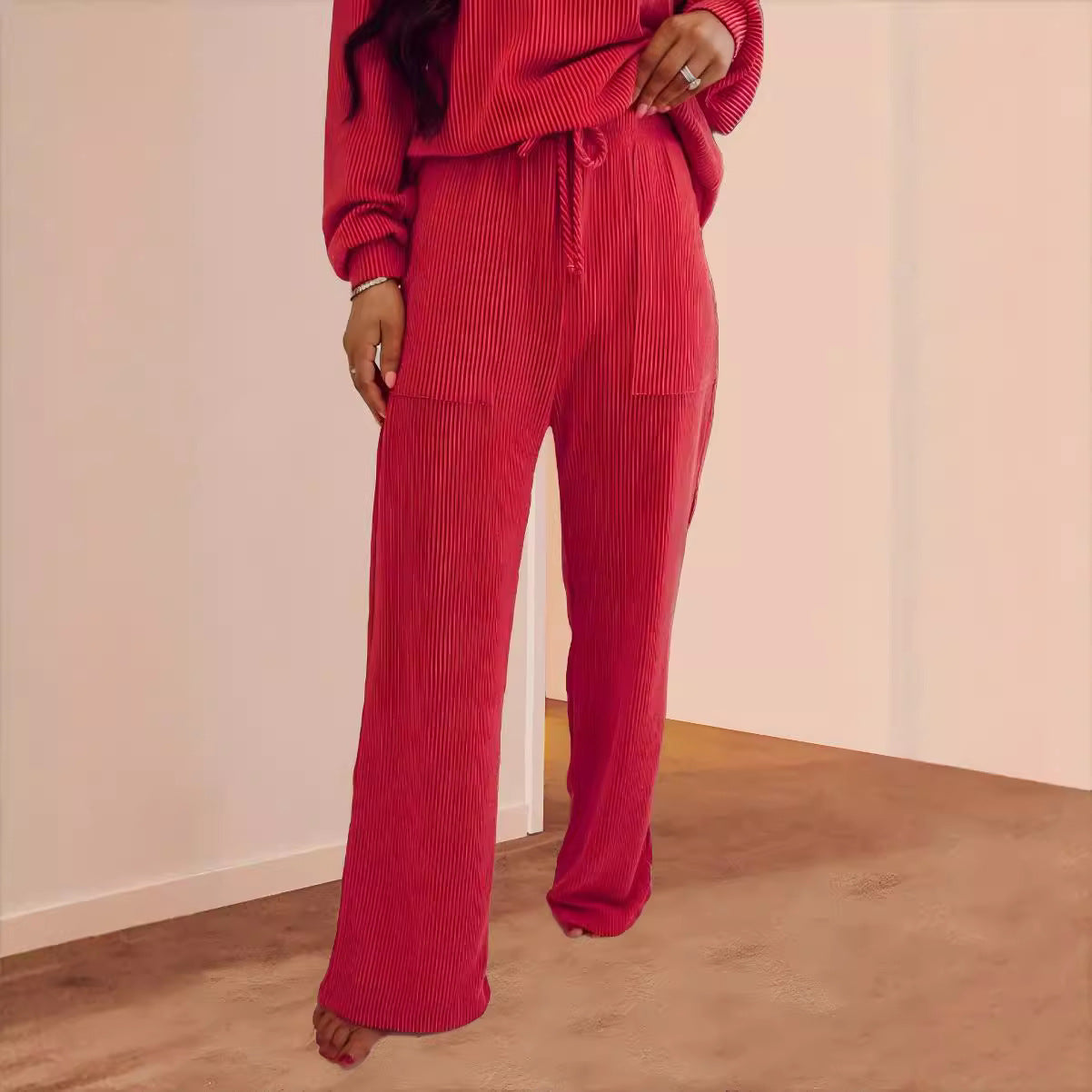 Women's Casual Sweatset with Ribbed Texture and Eye-Catching Lettering Ivyshape