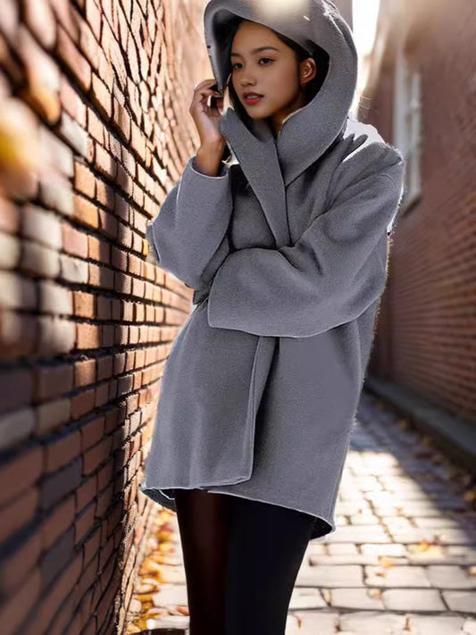 IvyShape | Cozy Autumn Multicolored Hooded Wool Coat