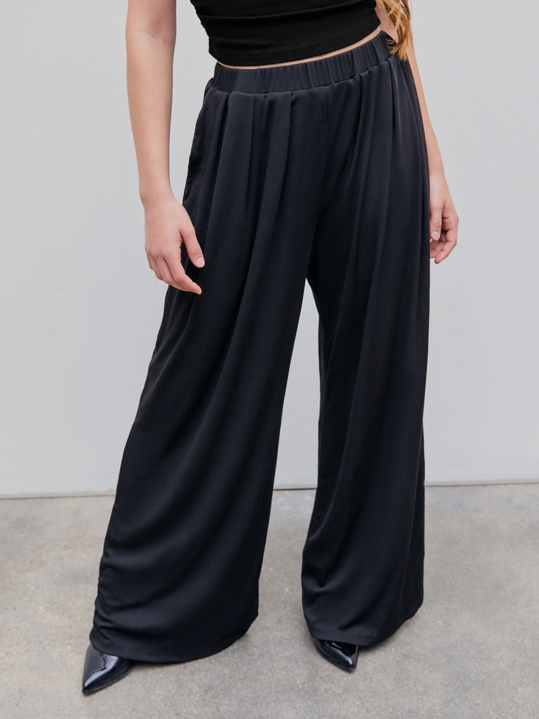 Ivyshape | Elastic Waist Wide-Leg Casual Pants