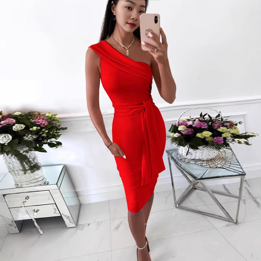 Women Elegant Wrap Dress with Asymmetrical Top and Tailored Cut Ivyshape