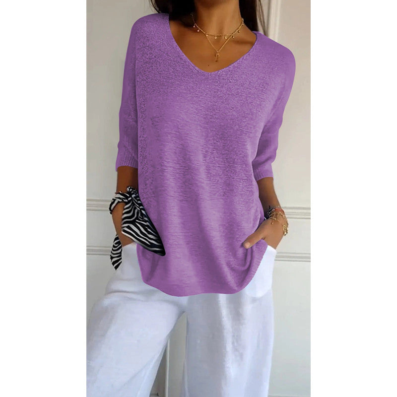 IvyShape | Relaxed V-Neck Casual Versatile Pullover Sweater