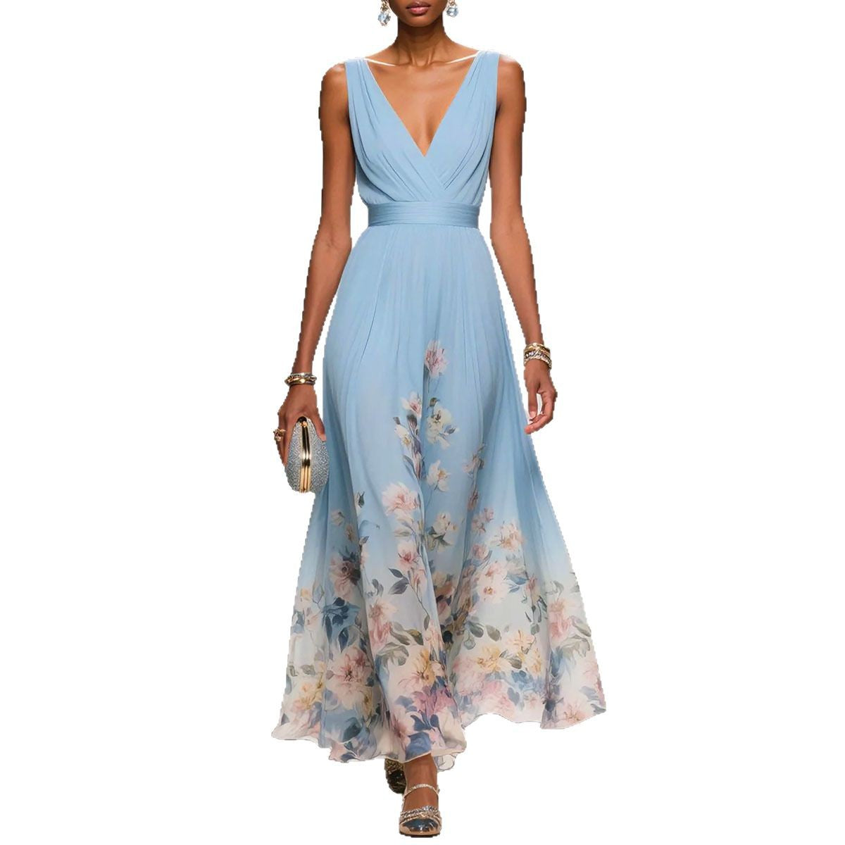 Women Flowing A-Line Floral Maxi Dress Ivyshape