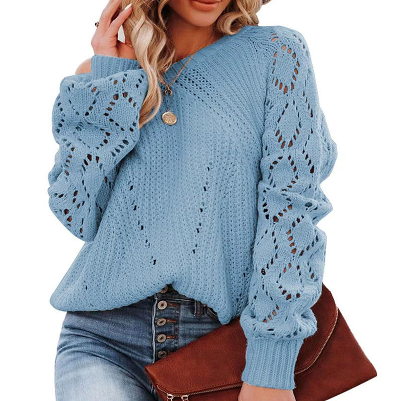 IvyShape | Stylish Hollow Pattern Round Neck Sweater for Women