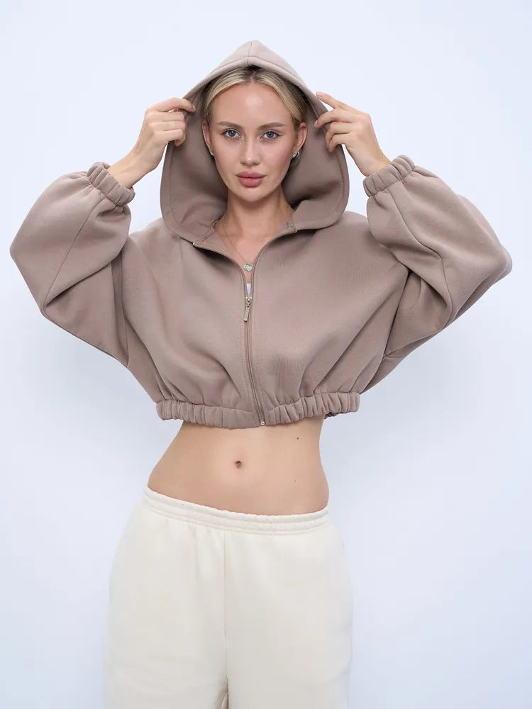 Women's cropped hoodie with oversized sleeves Ivyshape