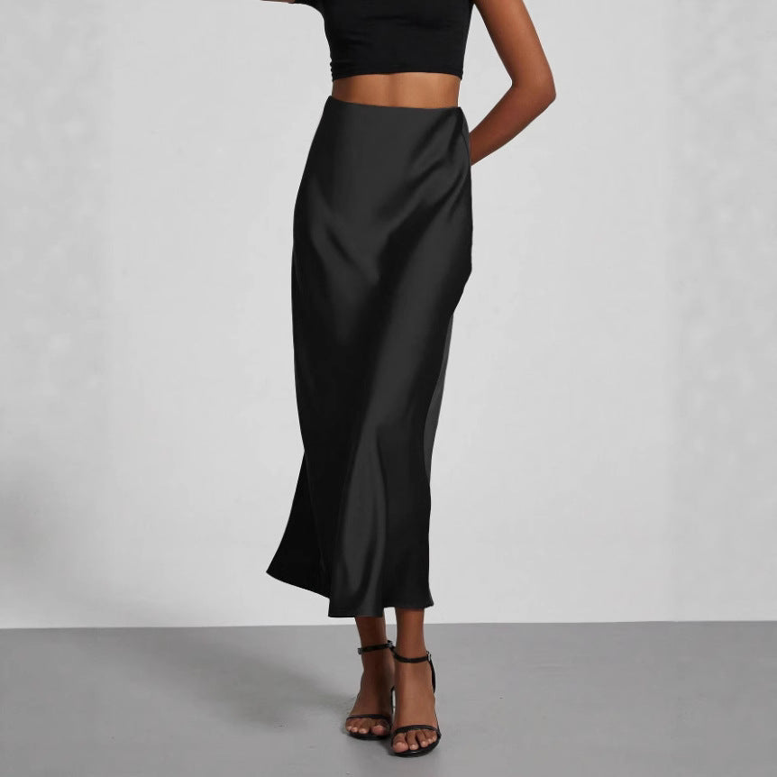Ladies Elegant Satin Maxi Skirt Ivyshape