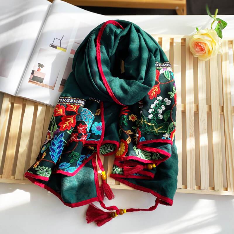 style shawl scarf female cotton retro embroidered silk scarf spring and autumn versatile embroidered scarf