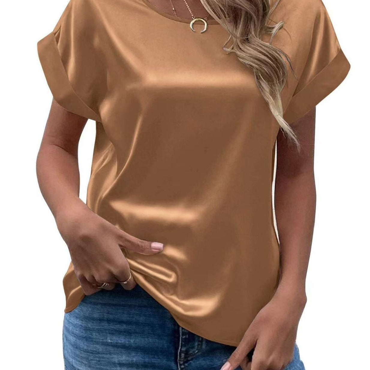 IvyShape | Women's Short Sleeve Satin Shirt