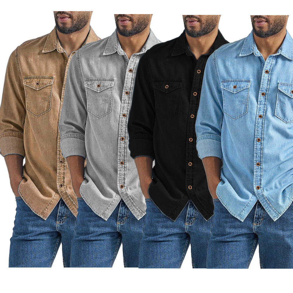 Men's Denim Shirt with Versatile Chest Pockets Ivyshape