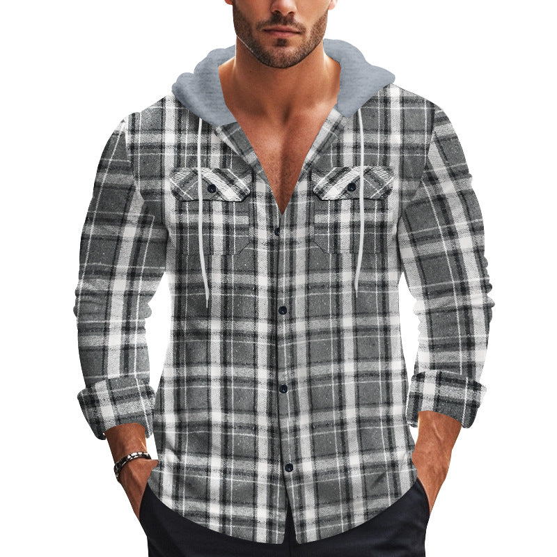 Men's lightweight flannel shirts with hood and modern check details Ivyshape