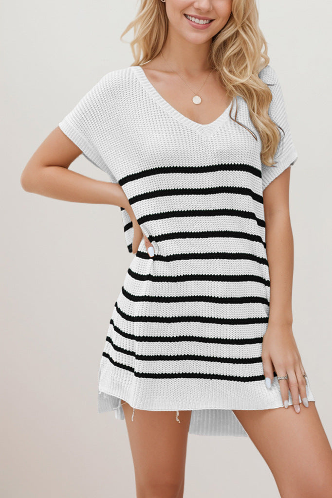 IvyShape | Spring Summer Loose V-Neck Striped Sweater