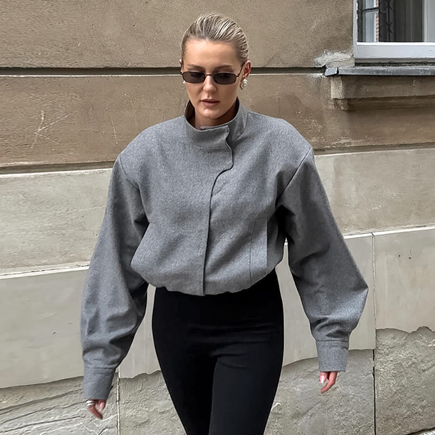 Women Fashionable Oversized Jacket with High Collar and Innovative Design Ivyshape