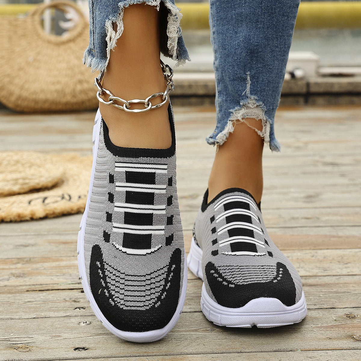 Women's sneakers in fashionable textile design with breathable knit structure Ivyshape