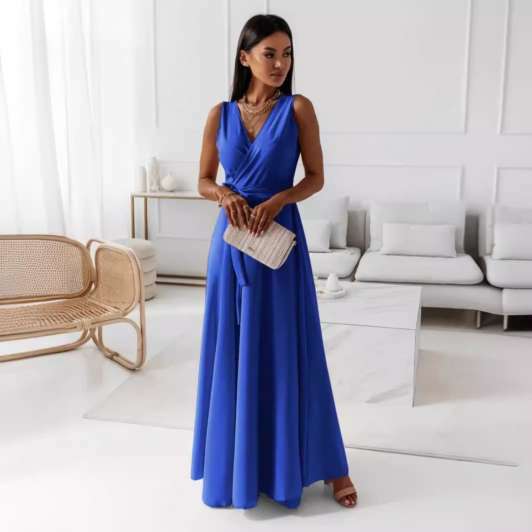 IvyShape | Comfortable Solid Color V Neck Evening Long Dress