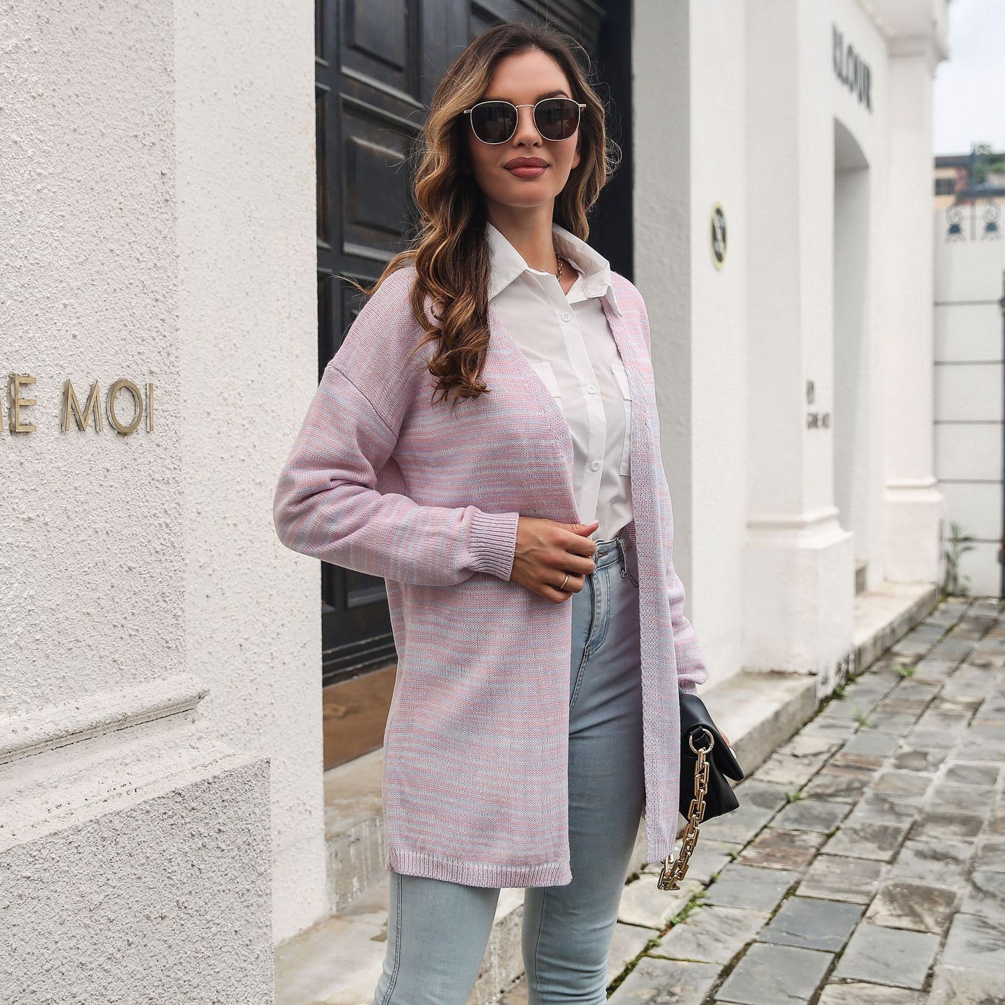 Women's loose cardigan with fashionable striped pattern Ivyshape