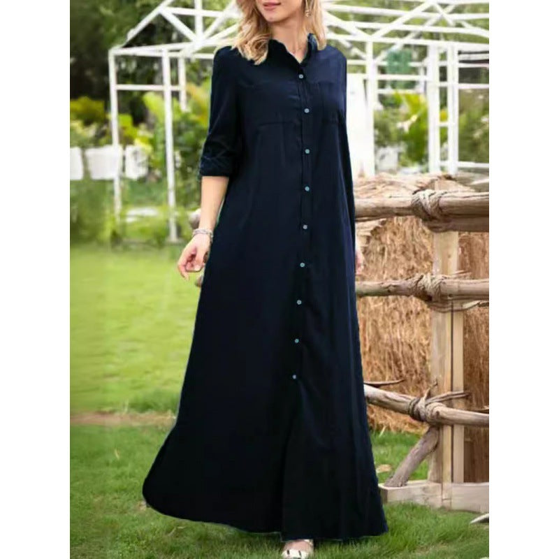 Women's Long Sleeve Shirt Dress with Button Details and Refined Cut Ivyshape