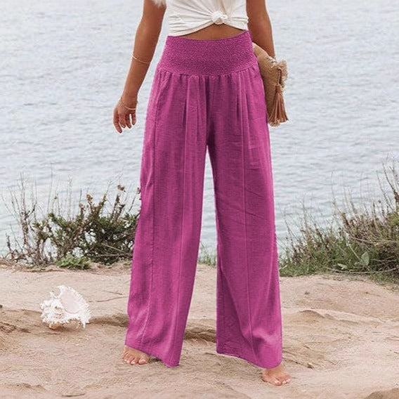 Ladies wide and elegant Palazzo pants with high waistband and pleats Ivyshape
