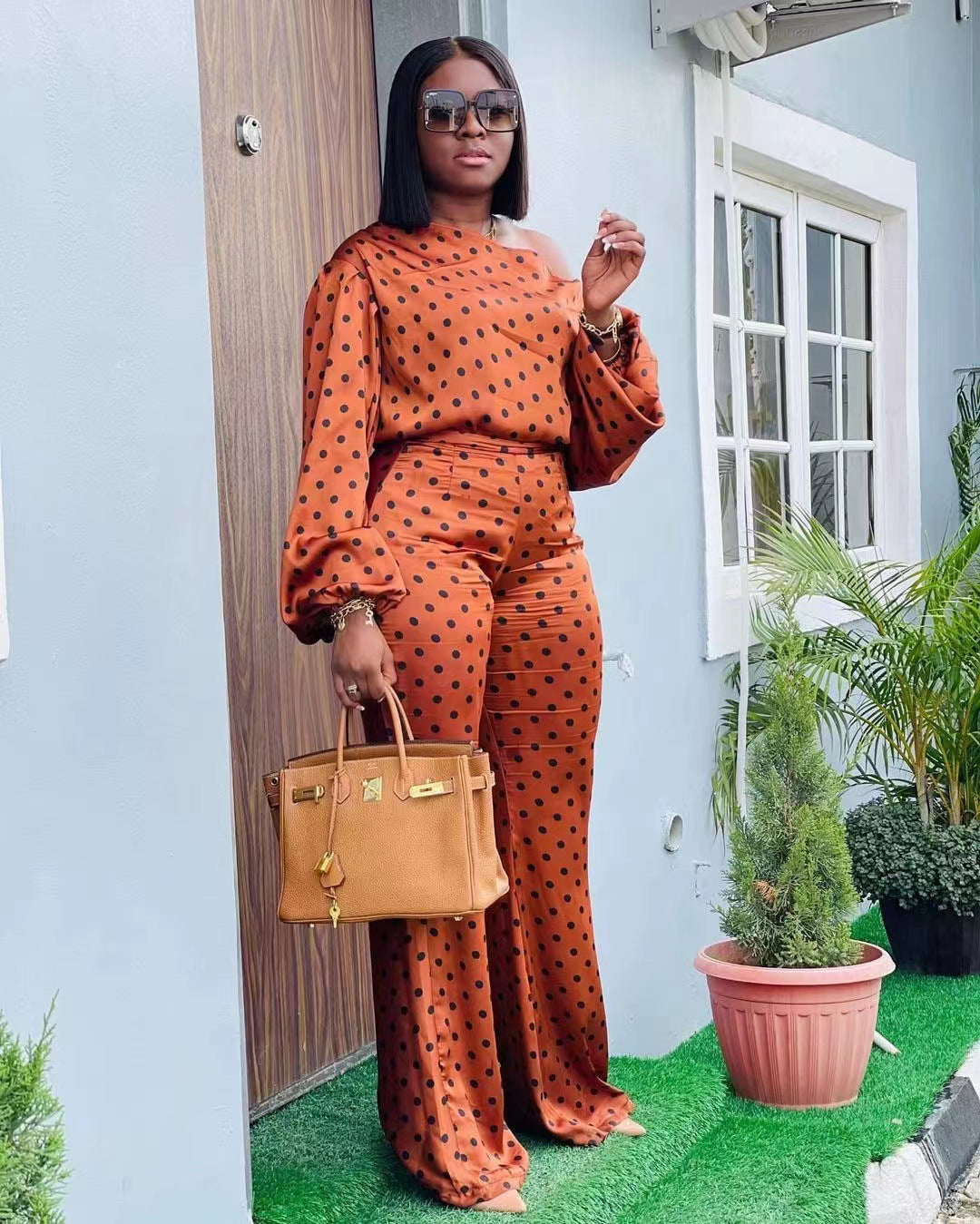 Women Elegant Two-Piece Set with Dots and Wide Leg Ivyshape