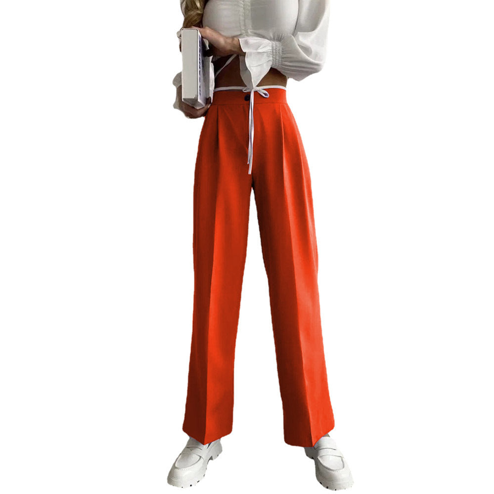 Women's wide classic trousers with high waistband and practical ties Ivyshape