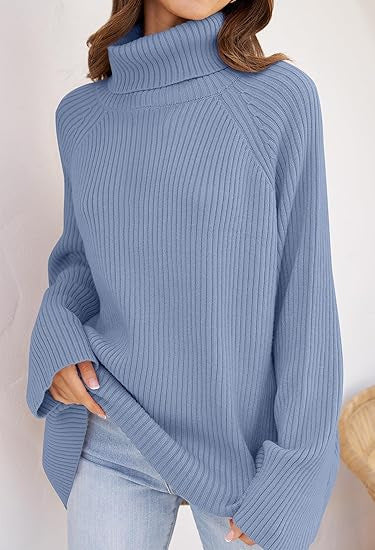 Women Cashmere Fine Knit Sweater with High Collar and Loose Fit Ivyshape