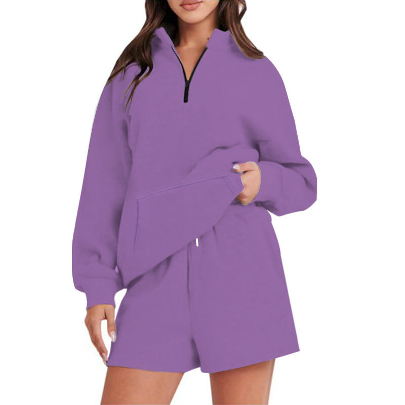 Women's Leisure Loungewear Set with Half Zip and Practical Pockets Ivyshape
