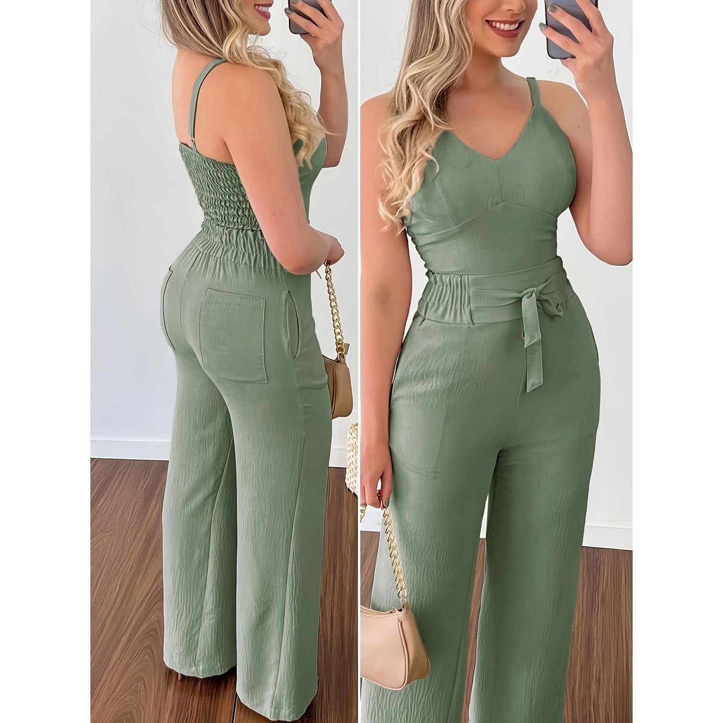 Women's jumpsuit with wide legs and belt Ivyshape