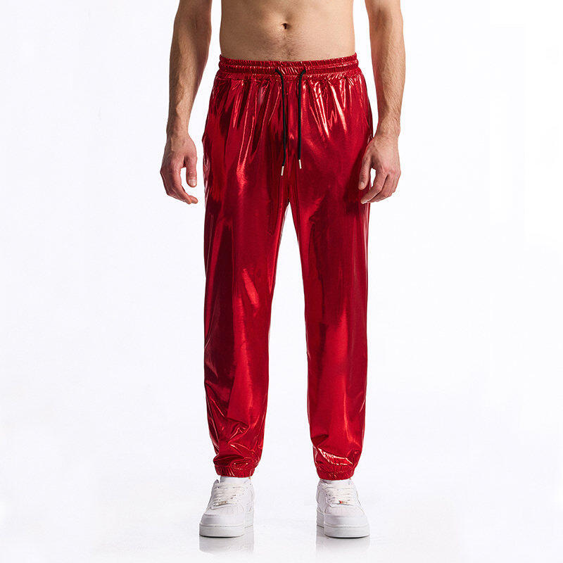 Men's fashionable sports pants with shiny surface and elastic waistband Ivyshape