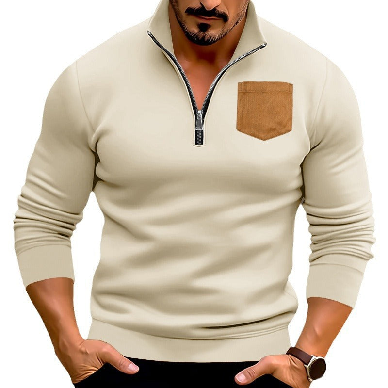 Men's sporty pullover with half zip and contrasting chest pocket Ivyshape