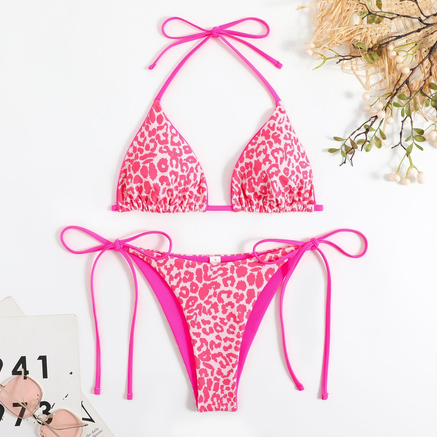 Women's triangle bikini with animal print and adjustable straps Ivyshape