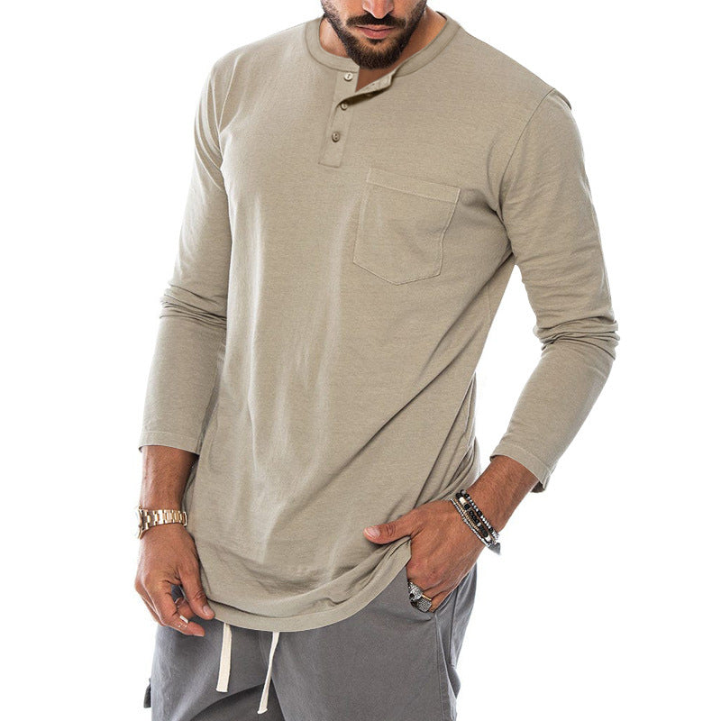 Men's Long Sleeve Henley Shirt with Stylish Button Closure and Practical Chest Pocket Ivyshape