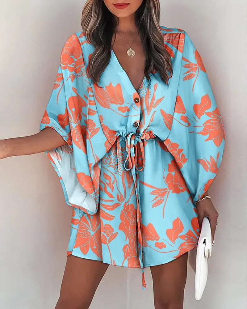 IvyShape | Trendy V-Neck Tie Casual Vacation Short Dress