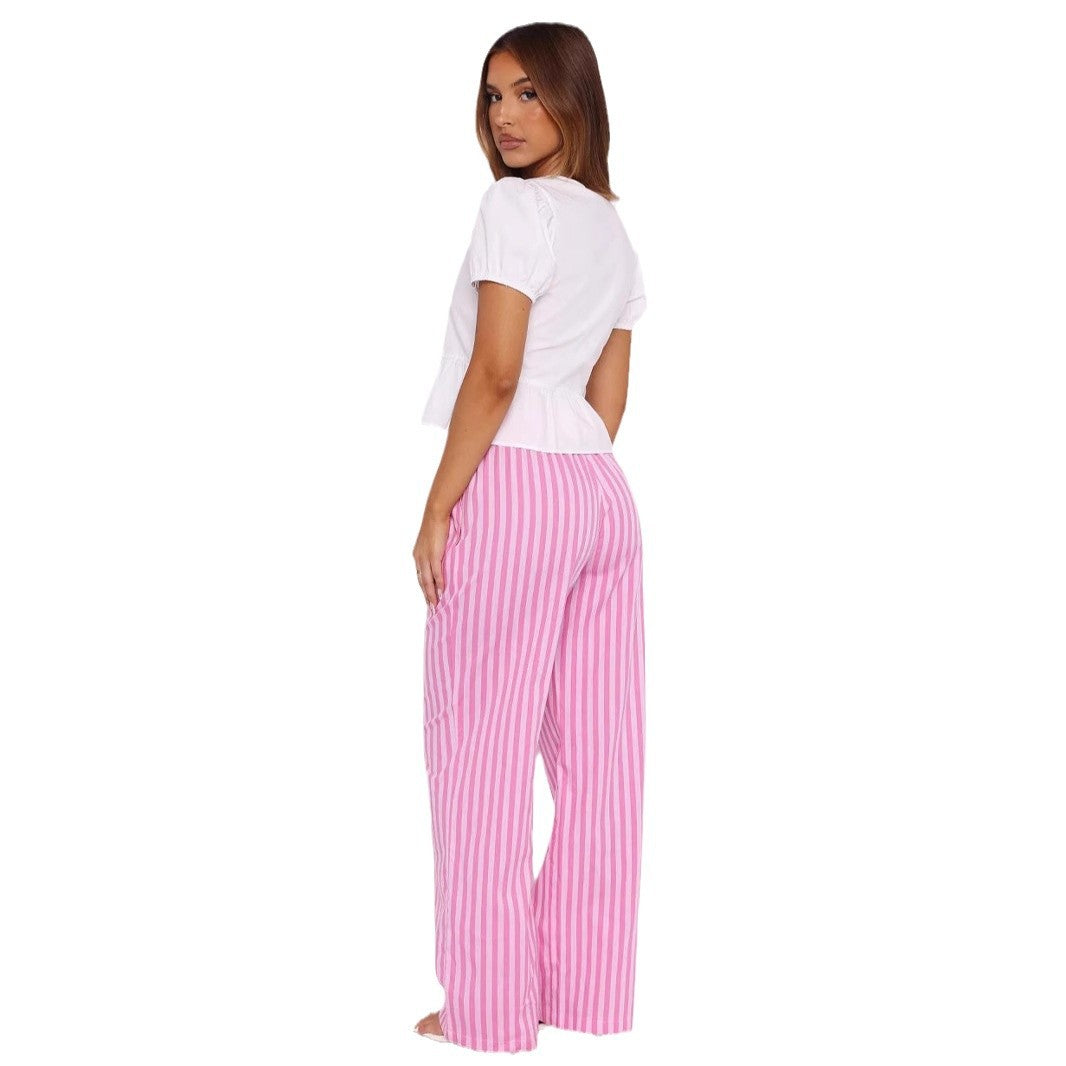 High-waisted striped wide-cut pants for women Ivyshape