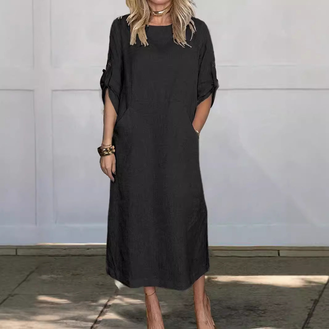 Women casual long sleeve dress with practical pockets and trendy cut Ivyshape