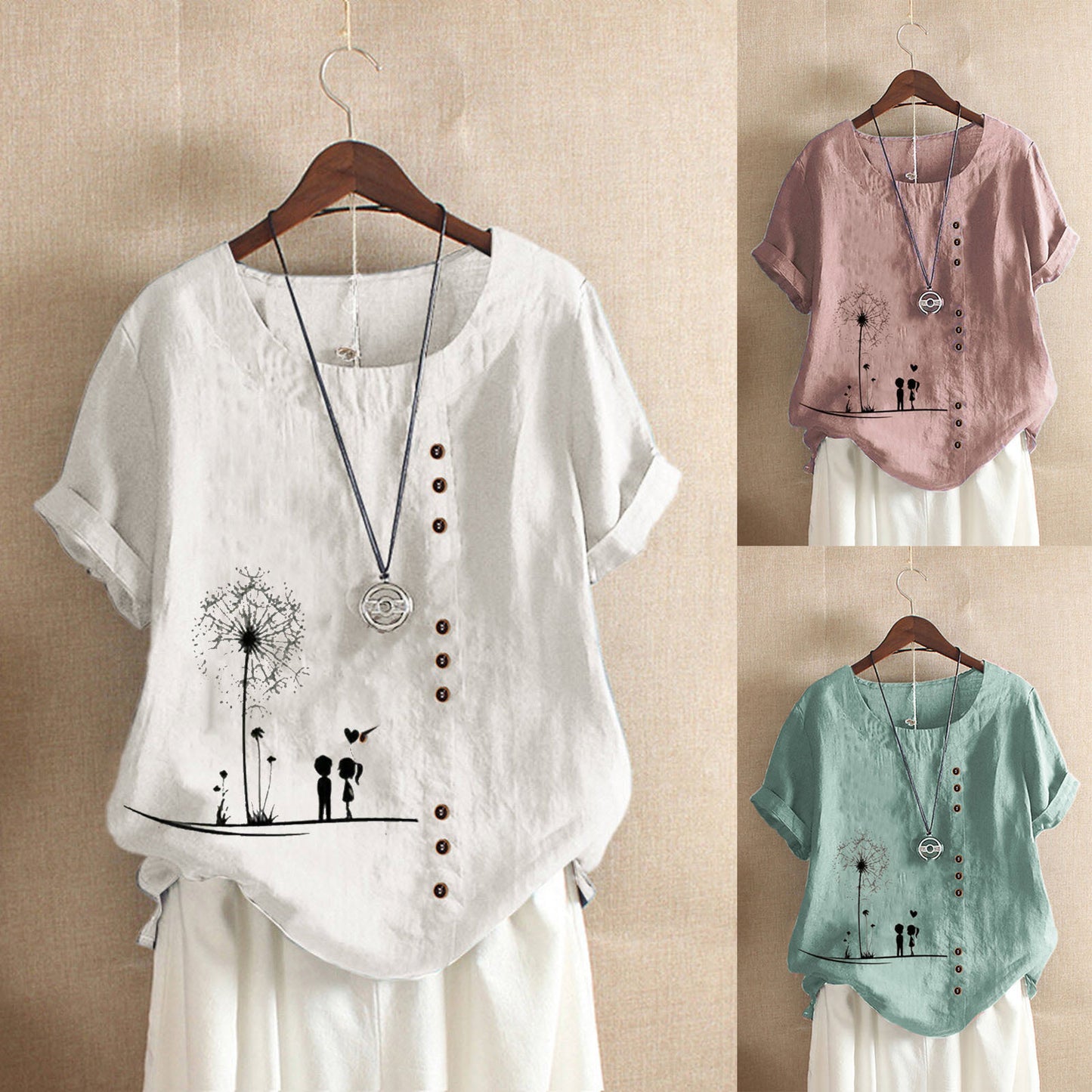 Women's linen shorts with floral appliqué and button details Ivyshape