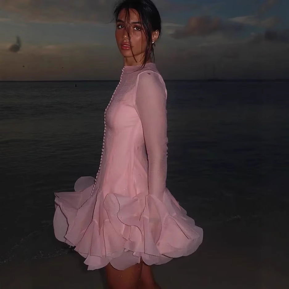 Ladies Fringe Dress with Flowing Ruffle Hem Ivyshape