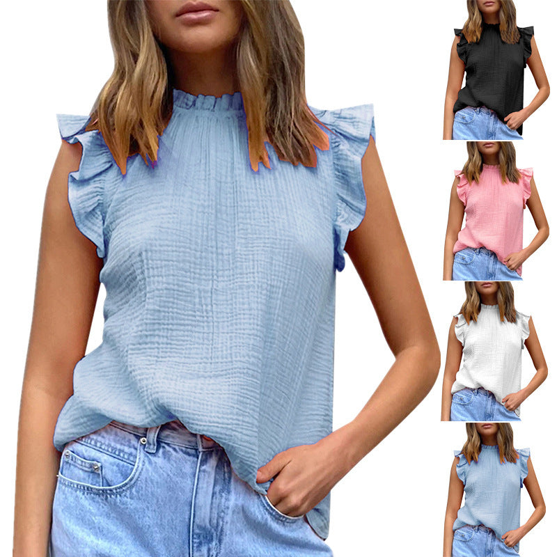 Women's airy blouse with ruffle details and short cut Ivyshape