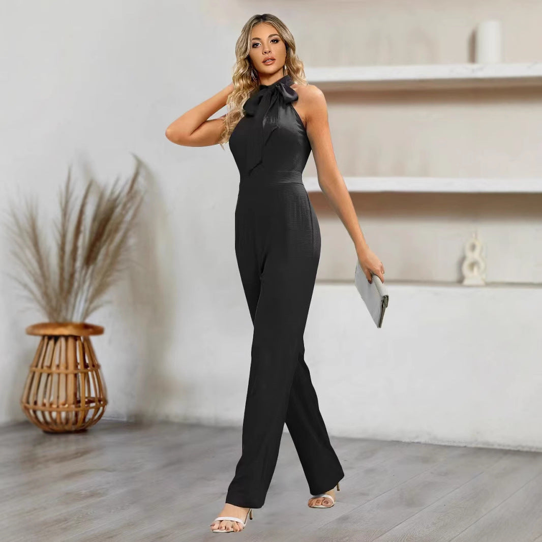 Ladies Elegant Jumpsuit with Bow Detail Ivyshape