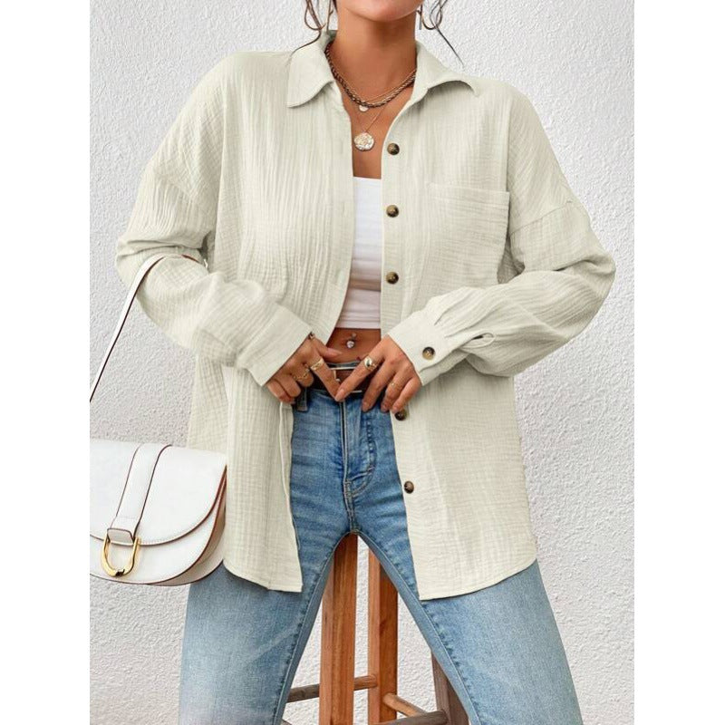 Women's Casual Overshirt Blouse with Button Details Ivyshape