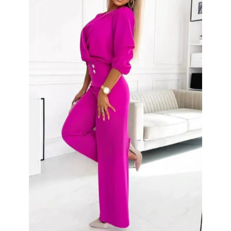 Ladies elegant jumpsuit with wrap top and wide leg Ivyshape