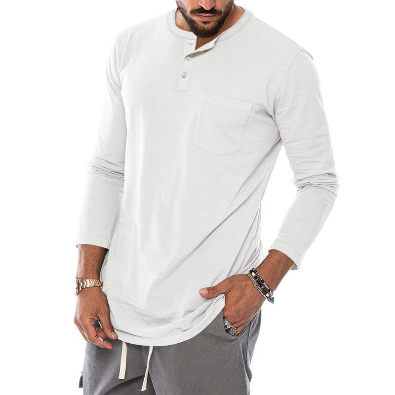 Men's Long Sleeve Henley Shirt with Stylish Button Closure and Practical Chest Pocket Ivyshape