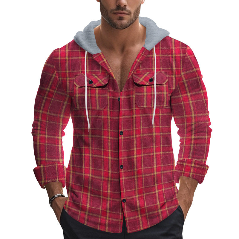 Men's lightweight flannel shirts with hood and modern check details Ivyshape