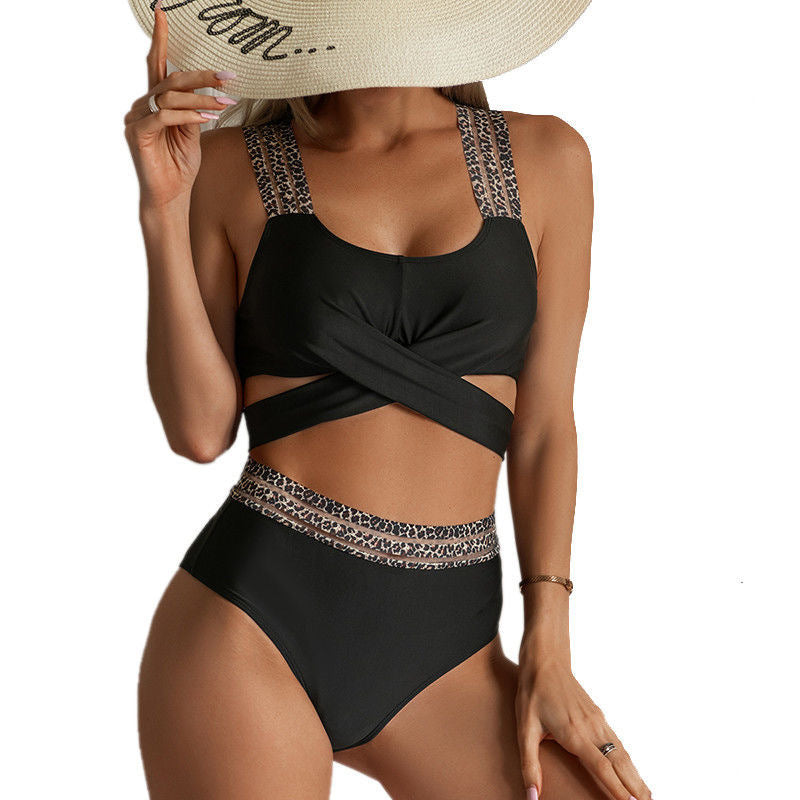 Ladies High-Cut Bikini with Elegant Wrap Detail and Animal Print Ivyshape