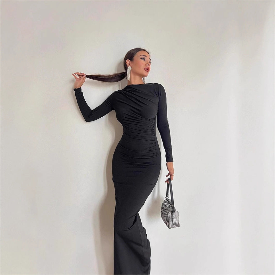 Women Elegant Wrap Dress with Long Sleeves and Figure-Hugging Cut Ivyshape