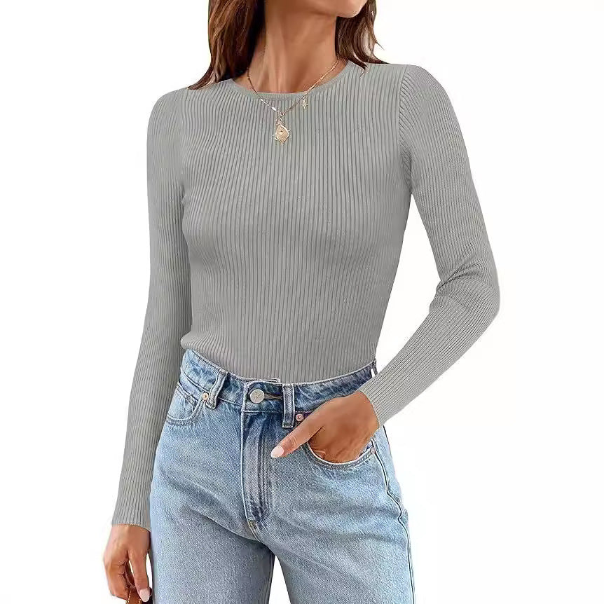 Women's Long Sleeve Shirt with Fine Ribbed Knit Design Ivyshape