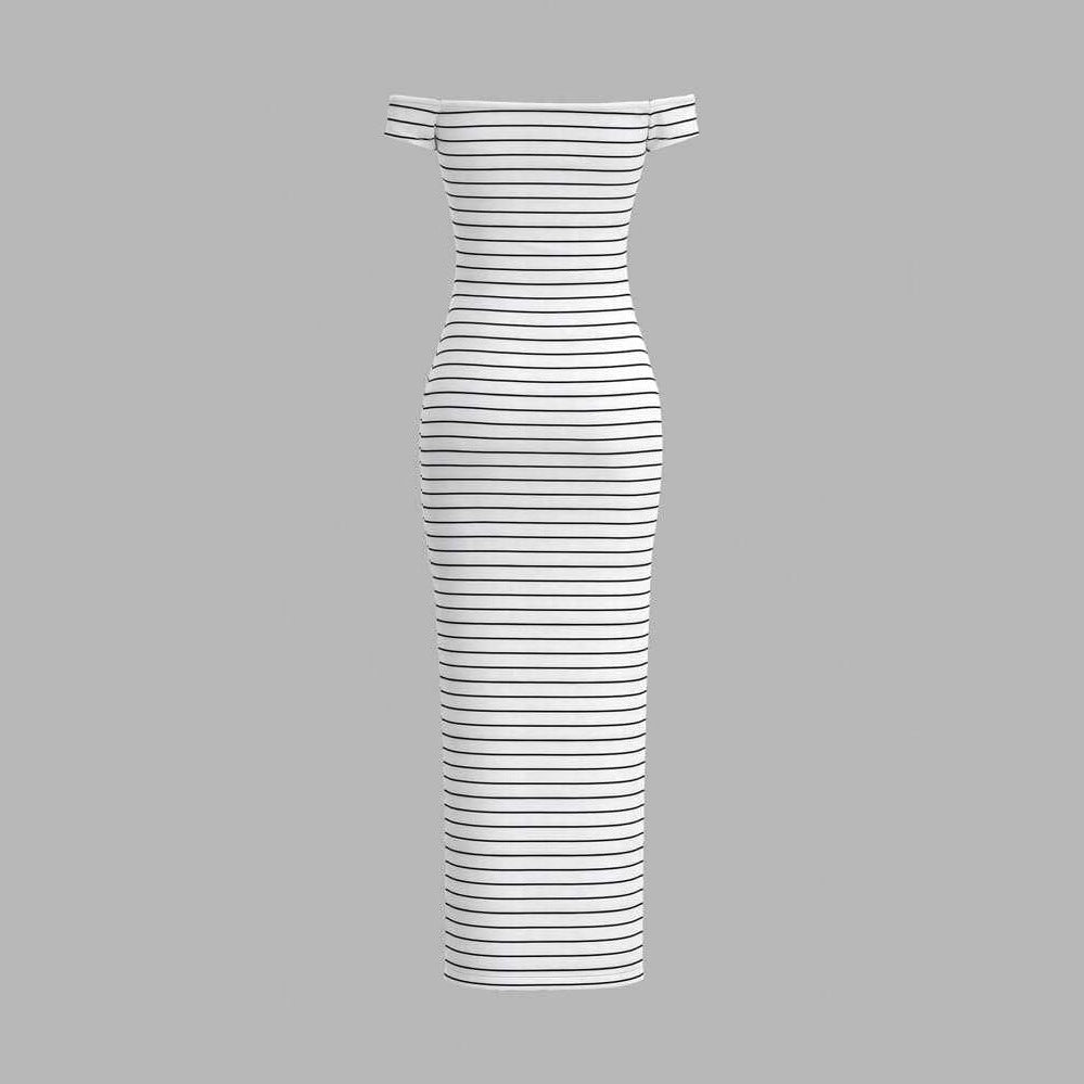 Women Figure-Hugging Dress with Off-Shoulder Neckline and Slit Ivyshape