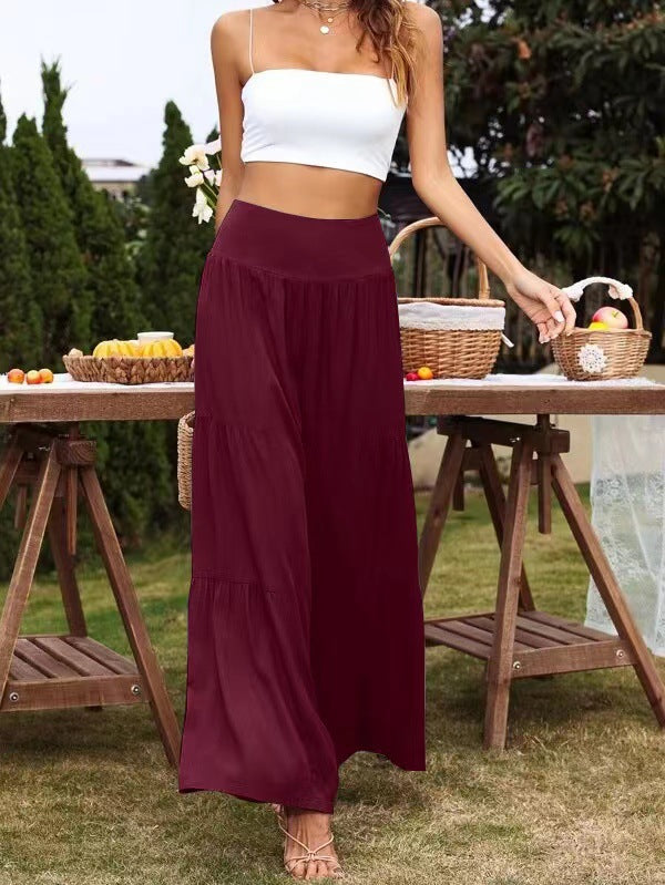 Women's wide-cut summer palazzo pants with high waist and pleated details Ivyshape