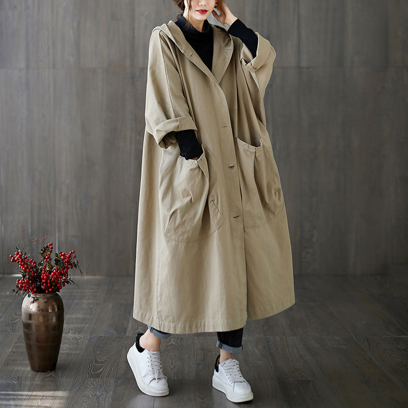 IvyShape | Loose Plus Size Knee-Length Coat with Large Pockets