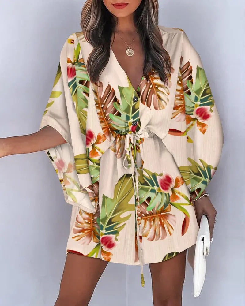 IvyShape | Trendy V-Neck Tie Casual Vacation Short Dress